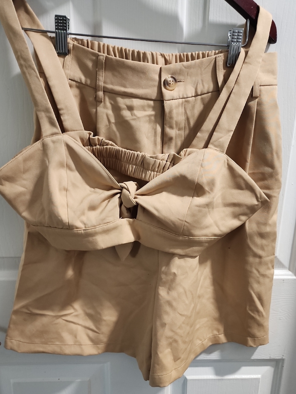 Beige High-Waist Tie-Front Shorts